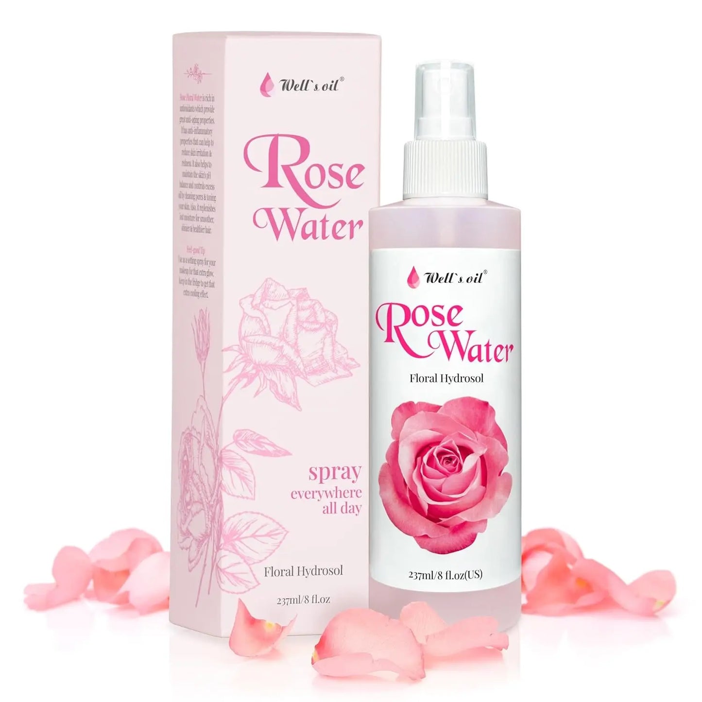 Rosewater Mist Spray (8 Fl Oz) – Hydrates, Soothes & Refreshes | 100% Natural | No Chemical | for All Skin and Hair Types