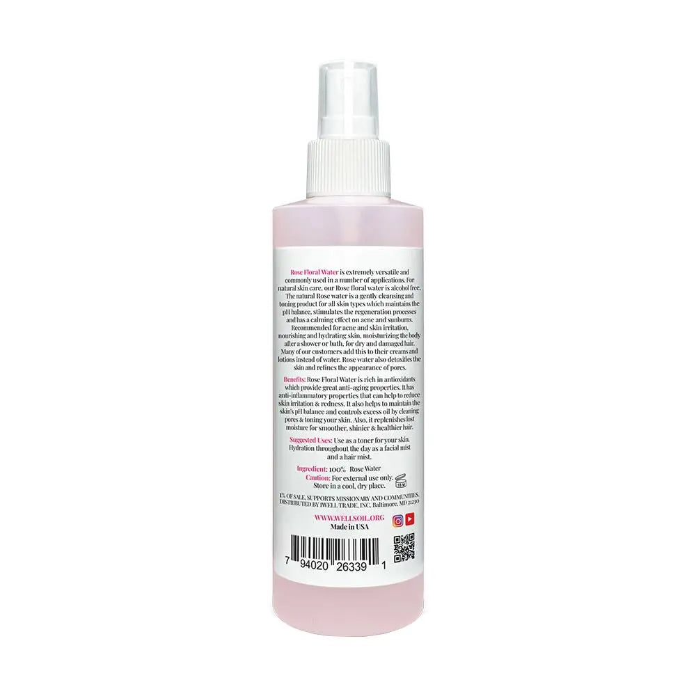 Rosewater Mist Spray (8 Fl Oz) – Hydrates, Soothes & Refreshes | 100% Natural | No Chemical | for All Skin and Hair Types