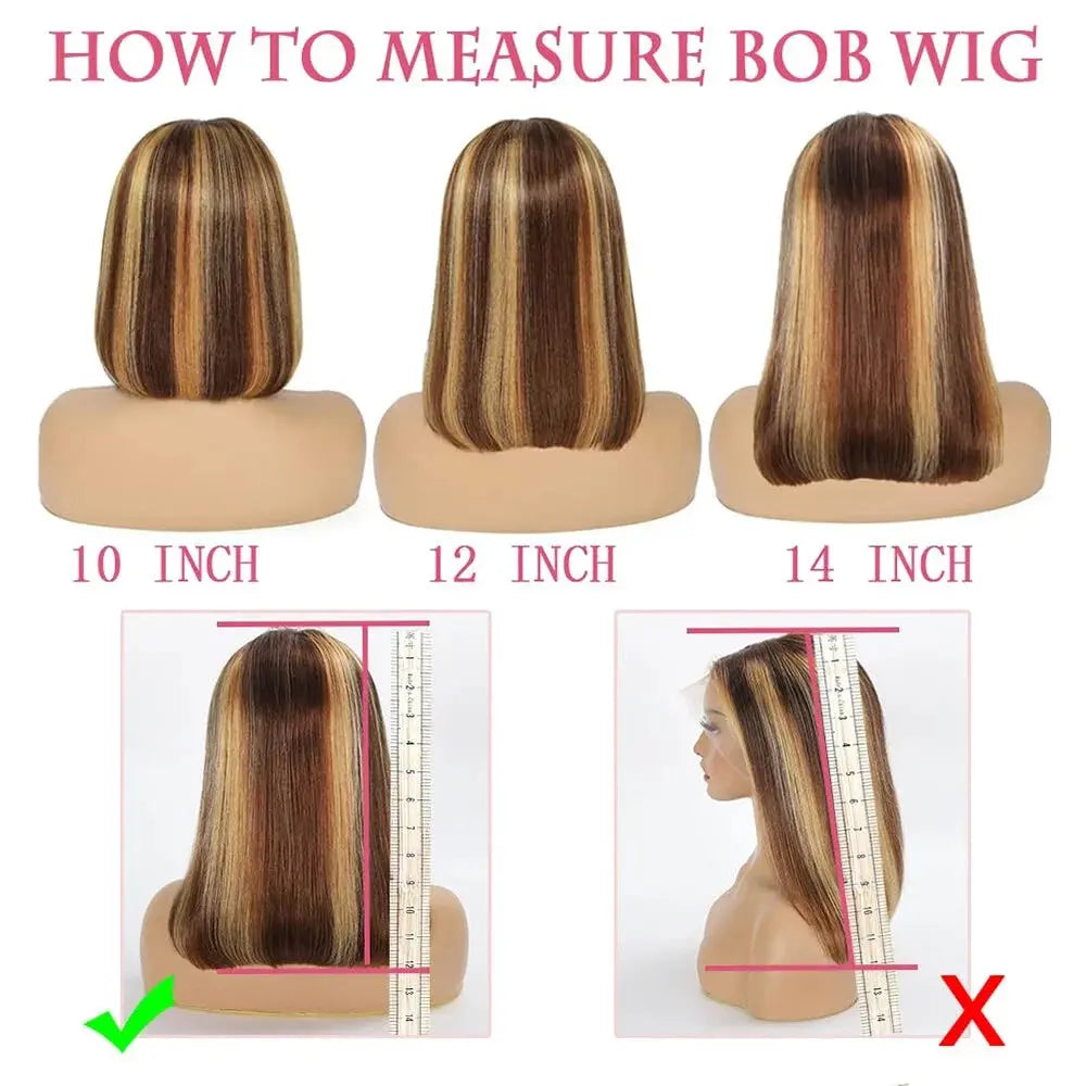 Ombre Highlight Lace Front Bob Wig - 10 Inch Human Hair Straight Wig with 13X4 Lace Frontal, 180% Density, Pre-Plucked, Ombre Blonde for Women