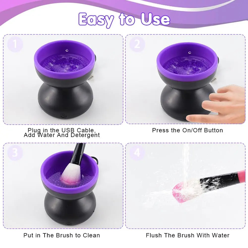 Electric Makeup Brush Cleaner, Silicone Brush Cleaner Machine for Portable Automatic USB Cosmetic Brush Cleaner Tools, Brush Cleaner Spinner for All Size Beauty Makeup Brushes