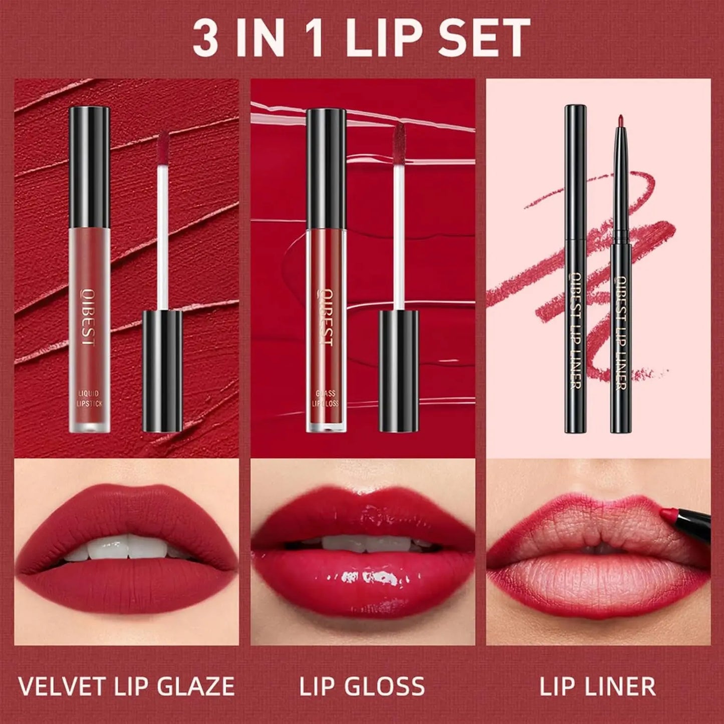 3Pcs Black Matte Liquid Lipstick,High-Pigment Lip Colors,3 in 1 Black Lipstick and Lip Liner Lip Gloss Trio Lip Set Moisturizing Velvet Long-Lasting Waterproof Lip Makeup Set for Women and Girls