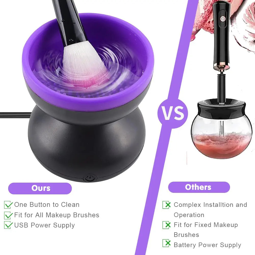 Electric Makeup Brush Cleaner, Silicone Brush Cleaner Machine for Portable Automatic USB Cosmetic Brush Cleaner Tools, Brush Cleaner Spinner for All Size Beauty Makeup Brushes