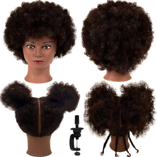 Mannequin Head 100% Human Hair Training Head Curly Hair Manikin Head Cosmetology Doll Head for Hairdresser Practice Styling Braiding with Clamp Stand (BB)