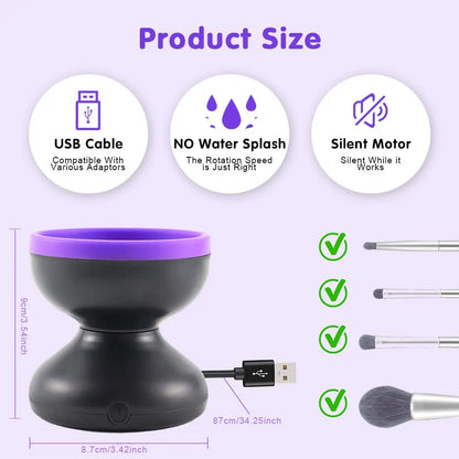 Electric Makeup Brush Cleaner, Silicone Brush Cleaner Machine for Portable Automatic USB Cosmetic Brush Cleaner Tools, Brush Cleaner Spinner for All Size Beauty Makeup Brushes