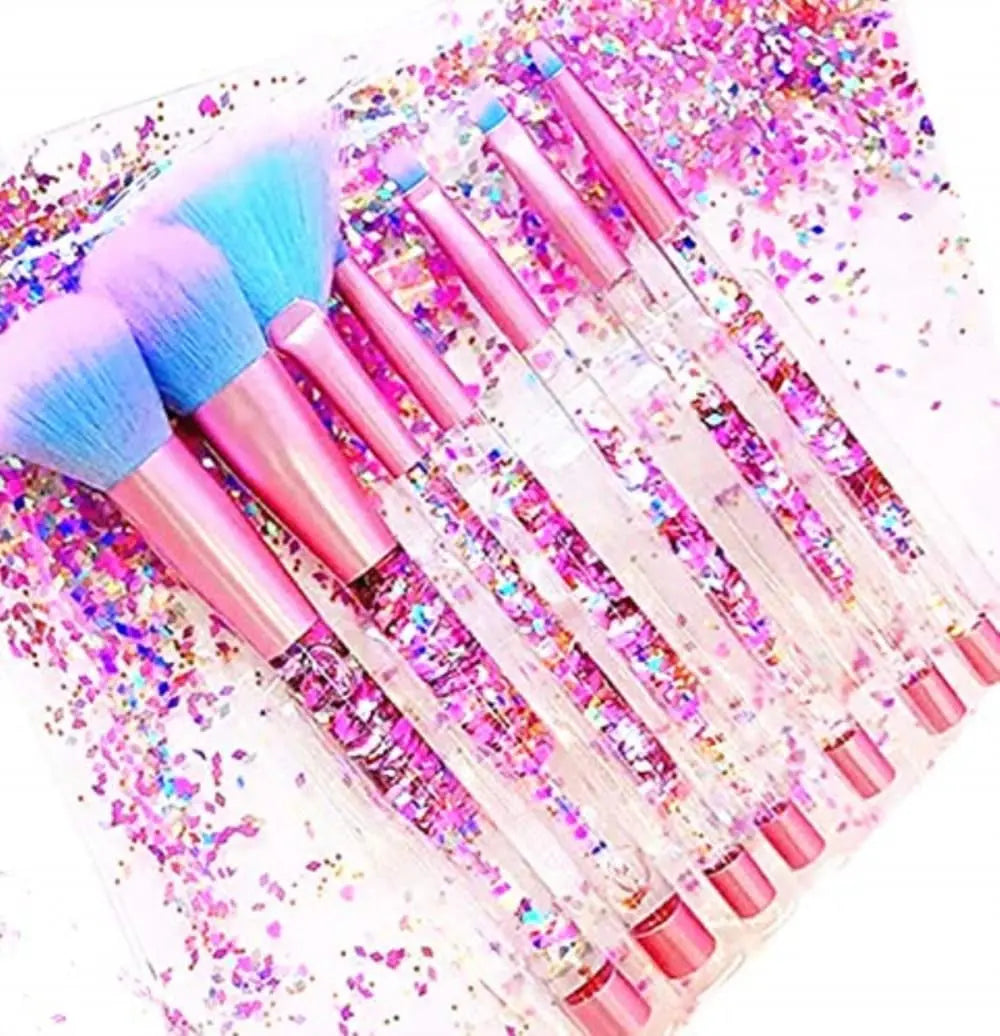 Unicorn Fan Makeup Brush Set,Crystal Sparkles Blue Blush Powder Fan Lip Eye Shadow Eyebrow Eye Blender Brush in Set