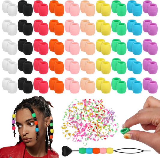 100 Pcs Large Silicone Hair Beads for Kids Girls Soft Colorful Pony Beads Bulk Large Hair Beads for Women Mixed Beads Hair Accessories for Braids Loc Dreadlock Accessories Jewelry Making Kit