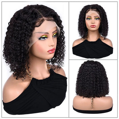 Short Lace Front Wigs Human Hair Deep Wave 12” Inch 13X4 Lace Frontal Wig 100% Brazilian Virgin Wig Pre Plucked with Baby Hair for Black Women 180% Density Natural Black Color