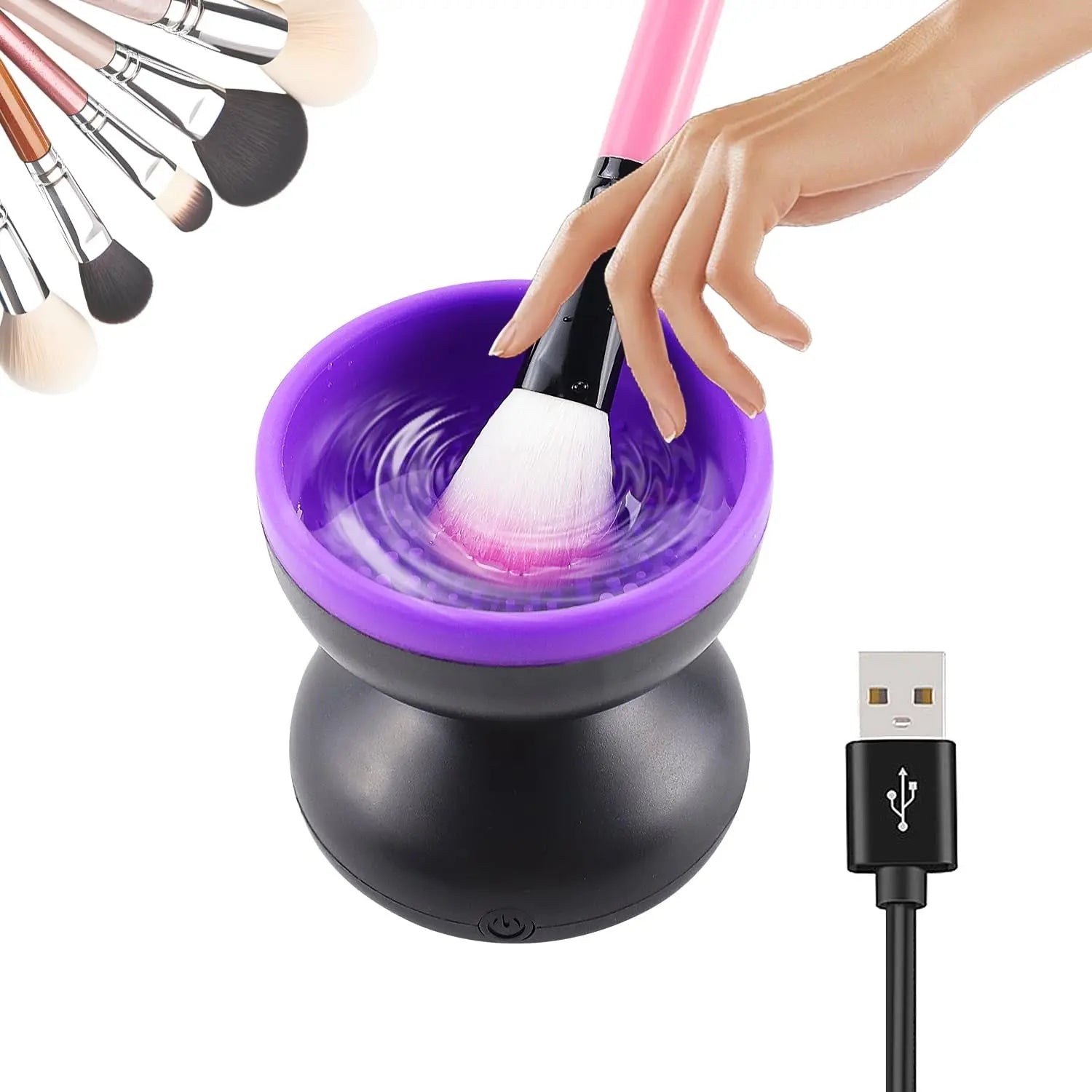 Electric Makeup Brush Cleaner, Silicone Brush Cleaner Machine for Portable Automatic USB Cosmetic Brush Cleaner Tools, Brush Cleaner Spinner for All Size Beauty Makeup Brushes